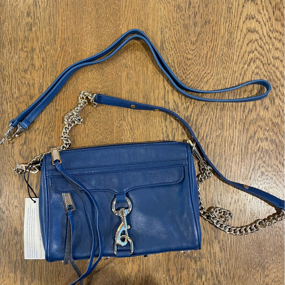 Rebecca Minkoff Mini Mac Navy Blue Chain Shoulder Strap Crossbody